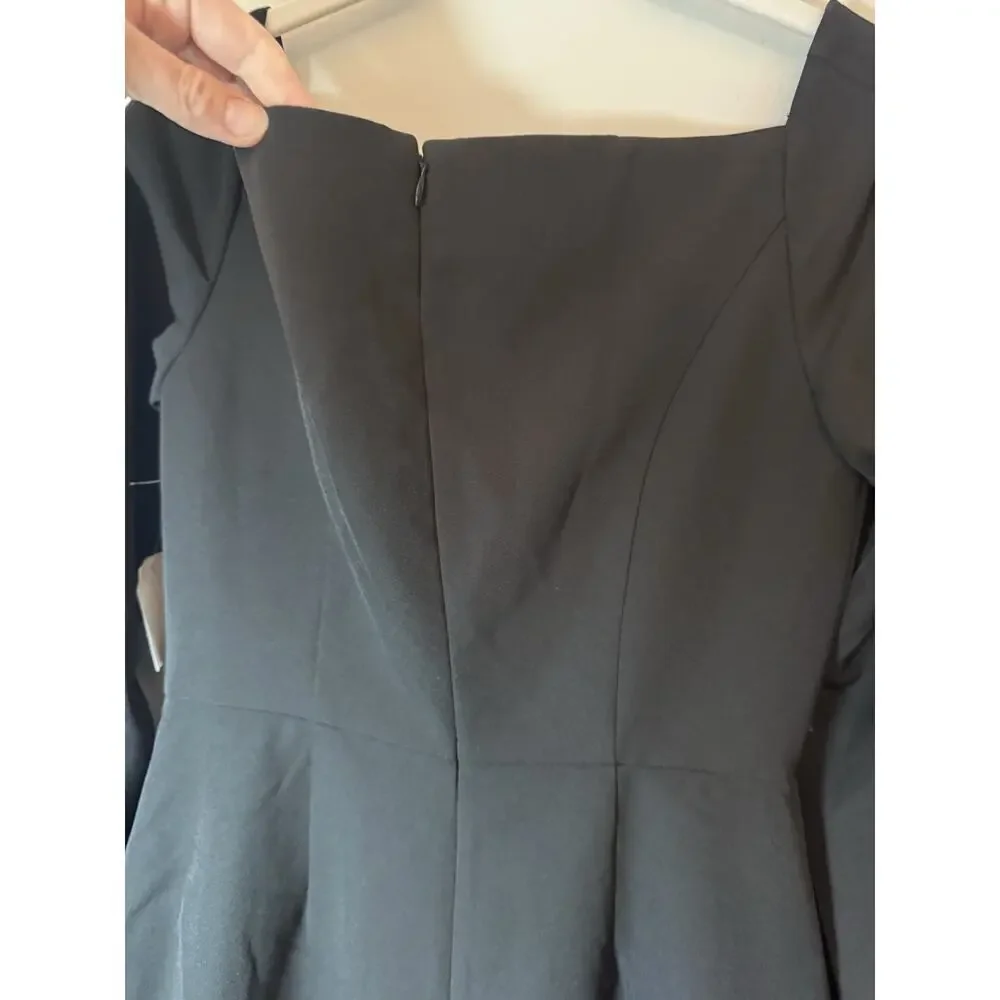 Kay Unger Black Midi Dress Split Sleeve Slit On Leg Sz 4 NEW